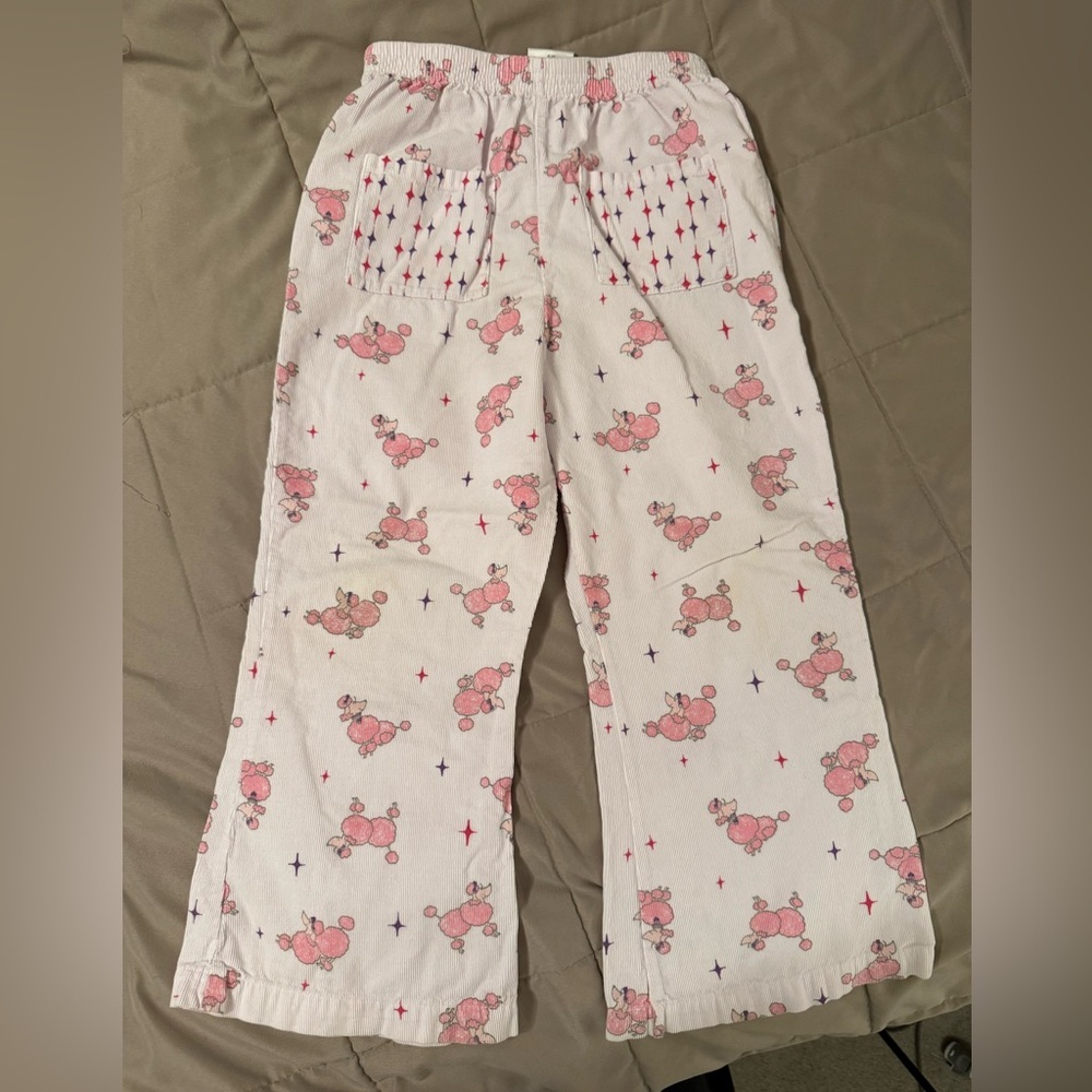 Painting Red Rhinos girls flared corduroy pants with poodle print. Size 5/6 EUC